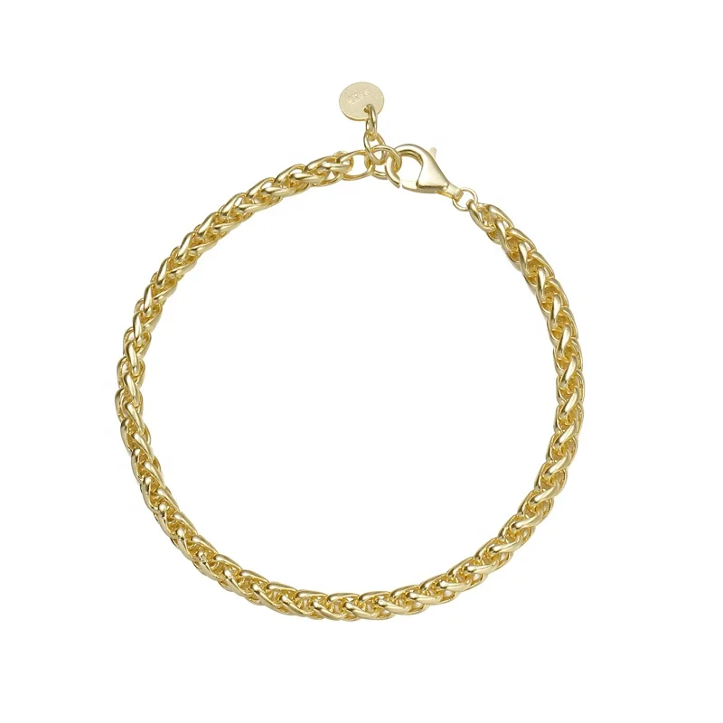 

YG016 Trending 2020 18K Gold Jewelry Spiga Wheat Chain Bracelet Minimalist Silver 925 Bracelet Women