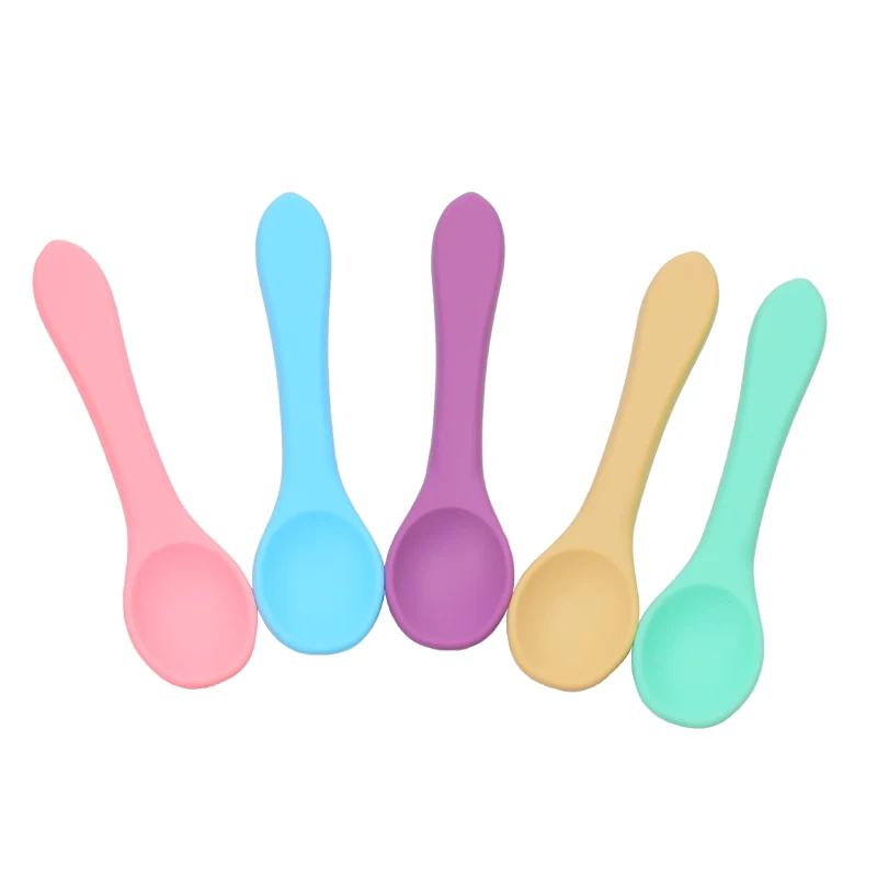 

Food Grade Baby First Stage Self Feeding Utensils Toddler Training Bib Bowl Set Fork BPA Free Silicone Baby Feeding Spoon Rest, 15colors ready stock,or customized colors