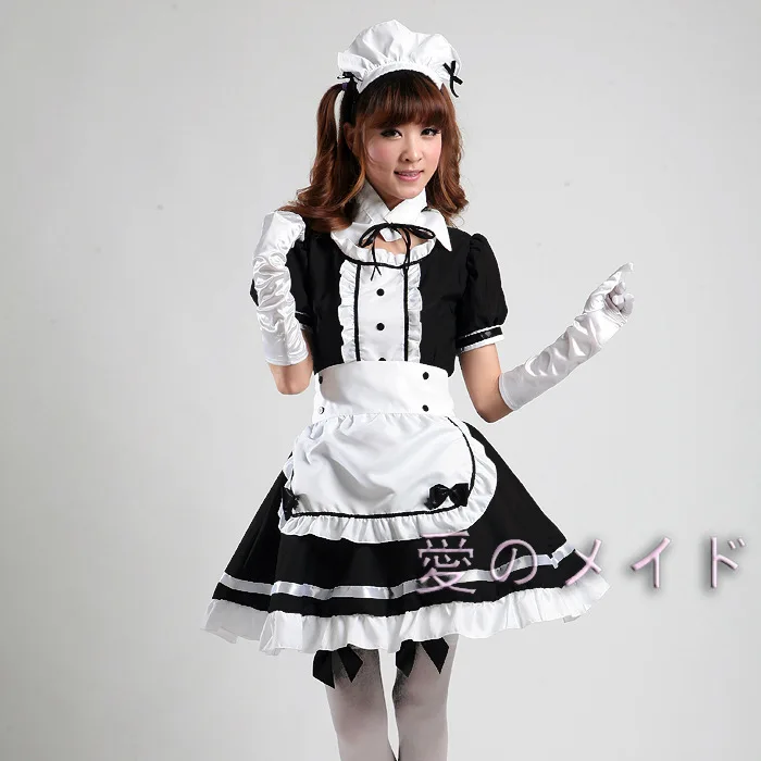 

Women Lovely Maid Cosplay Costume Animation Show Japanese Outfit Dress Clothes 2021 Black Cute Lolita Maid Costumes Girls