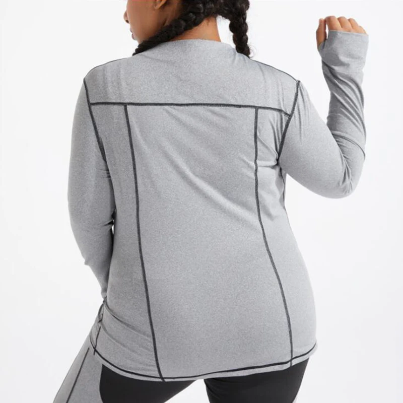 

Nylon top women zipper plus size crop yoga jacket, Grey blue rose red purple