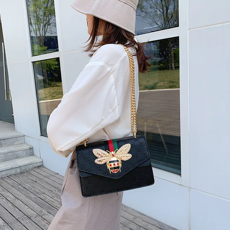 

Wholesale new arrival women pu leather handbags 2021 bee handbags women, Black/pink/green etc
