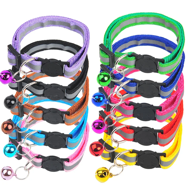 

Reflective Pet Collar with Bell Solid & Safe Collars Nylon Mixed Colors Breakaway Cat Collar