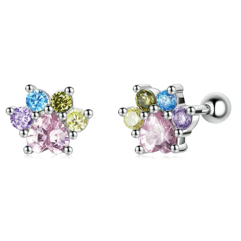 

Dainty 925 Sterling Silver Cat Dog Colorful Animals Cute Paws Rainbow Stud Earrings For Women Fine Party Jewelry Gift SCE1334