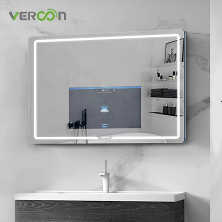 

Vercon Hotel Wall Mounted Illuminated Time Display Smart Bathroom Mirror with spotify music
