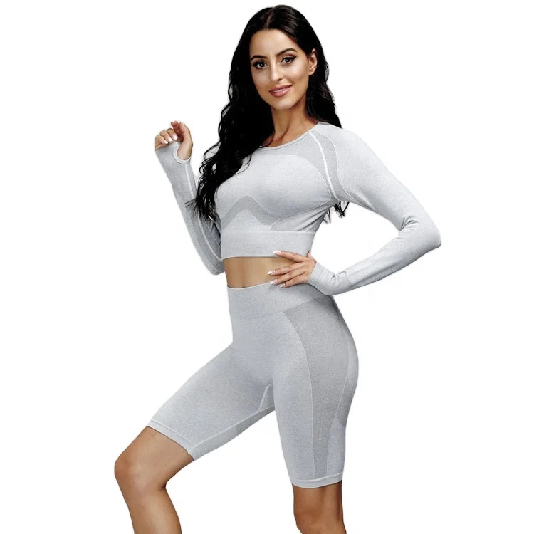 

2021 spring summer new high quality long sleeve top seamless Yoga top gym suit Spandex Nylon High Quality Yoga top shirt