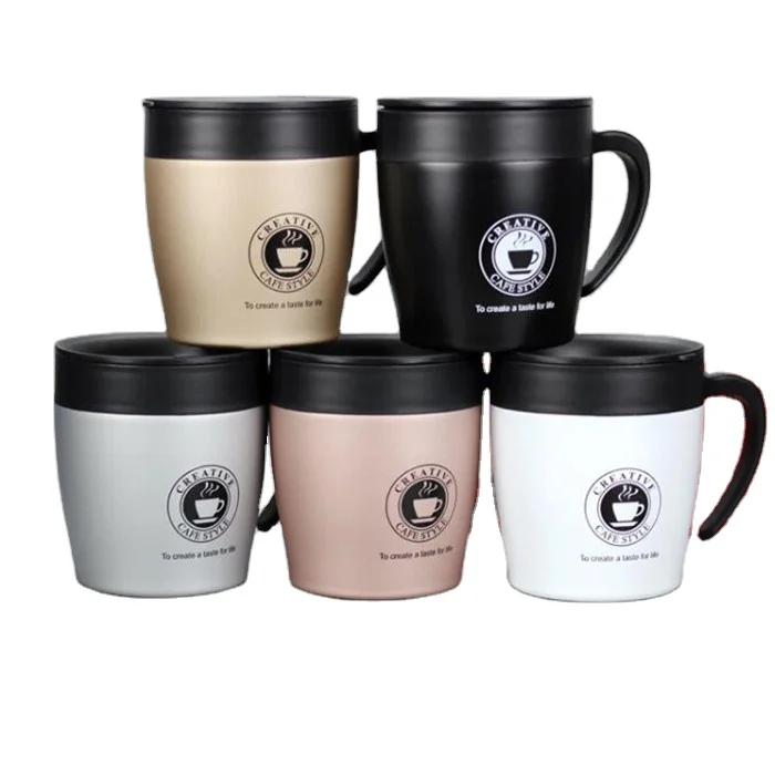 

350ML 304 Stainless Steel coffee Handle Mug Office Water Cup With Lids Business Gift Insulated Handle Coffee Mug, 6 colors