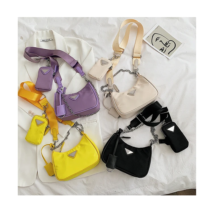 

Nylon Solid Color Women Handbags Female Famous Brand Shoulder Crossbody Bag With Mini Pocket Luxury Hand Bags Lady Armpit Purses