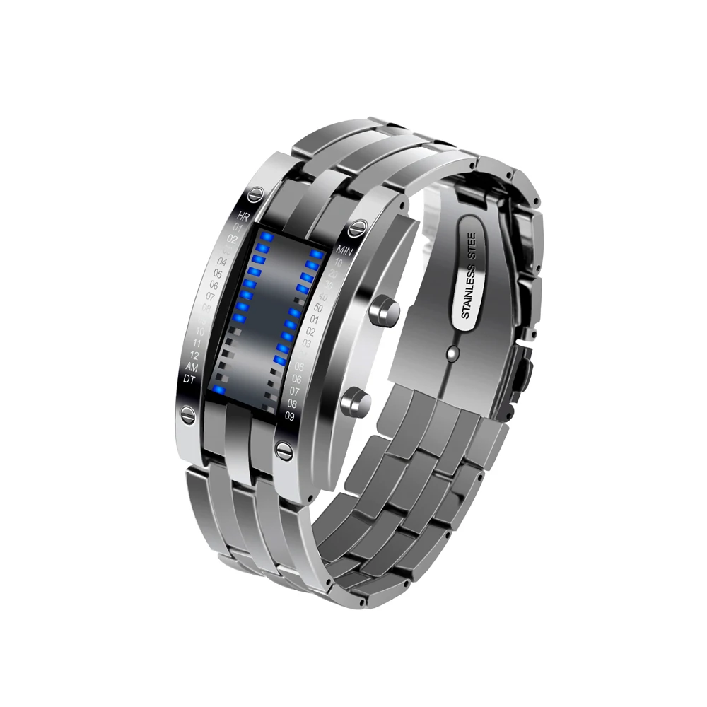 

Luxury Blue Women Men's Watches SELF-LOVER Steel Digital Electronic Watch Luminous Sports LED Clock Binary Watch, Picture