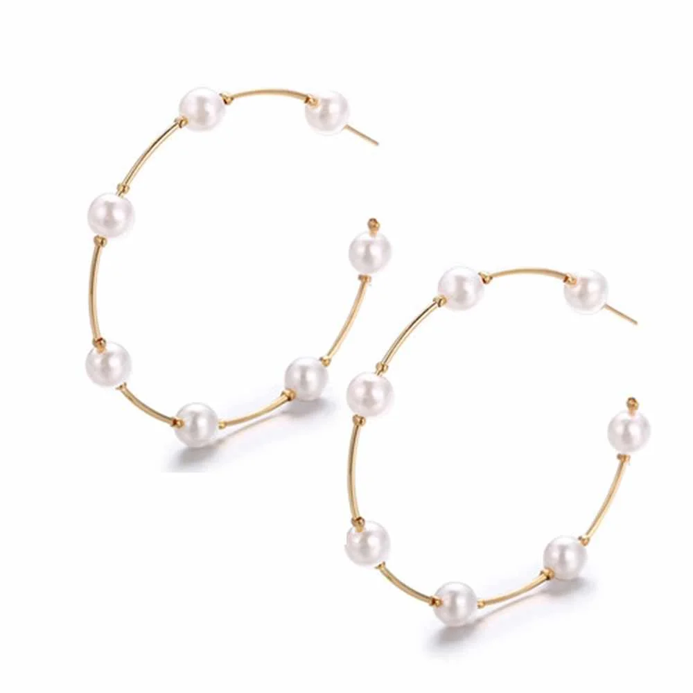 

Pearl Hoop Earrings Segmented Pearls with Knot For Women Female Fashion Earrings 2020 Circle Earring Wholesale Jewelry