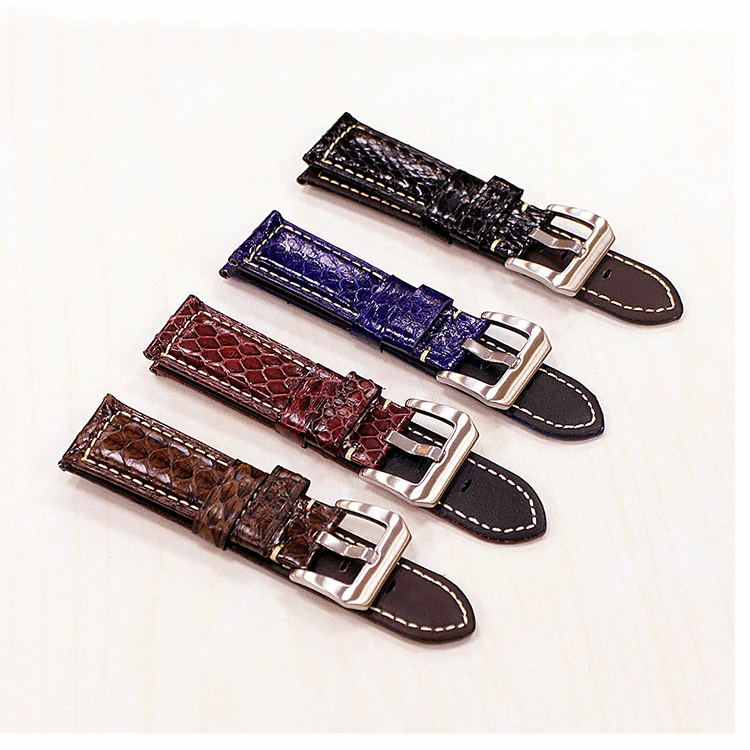 

Men's Universal Snakeskin Leather Watch Strap Durable Watch band Waterproof Watch strap band for sale, Black, blue,dark brown,coffee,indigo,brown,yellow, light yellow,white