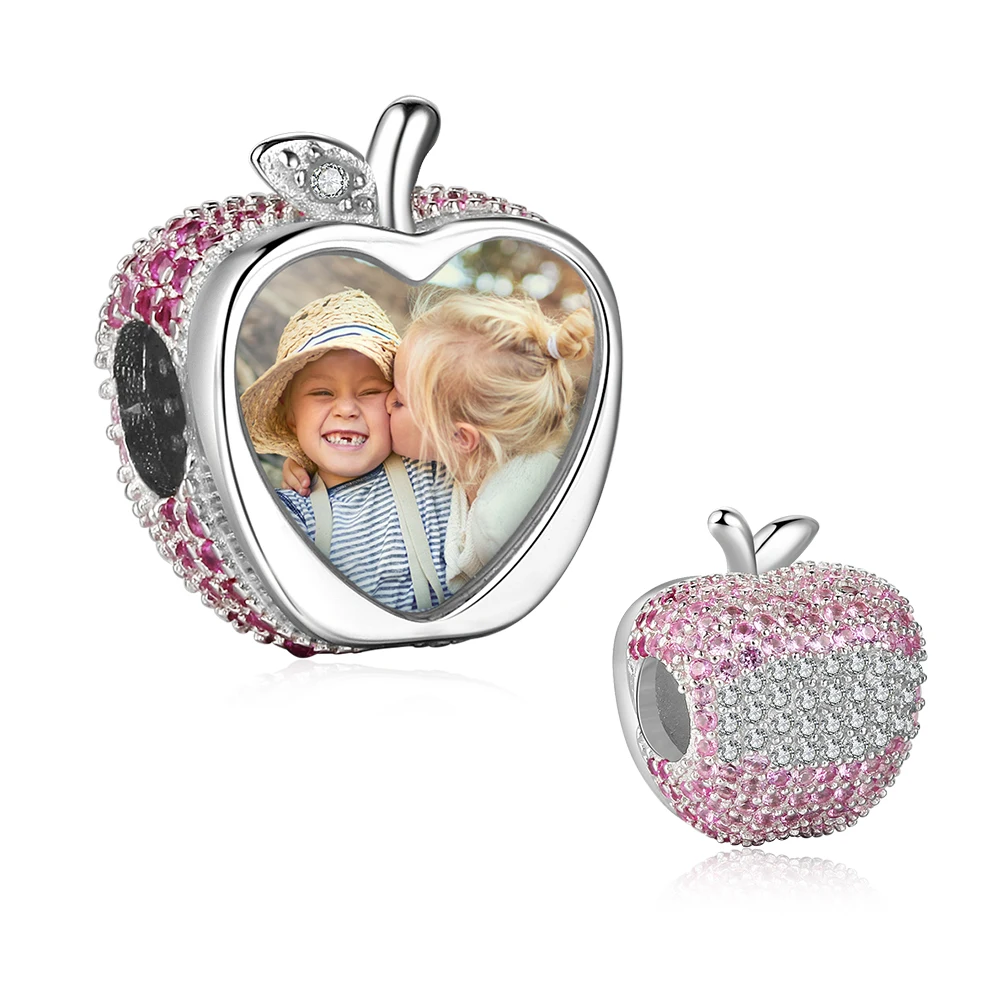 

925 Sterling Silver Jewelry Bead Charms Decoration Crystal Apples Shape Photo Personalized Custom Charm