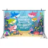 7X5ft Blue Ocean Shark Birthday Party Backdrop Baby Shark Party Backdrop Baby Shark Banner Photography Photo Studio Props
