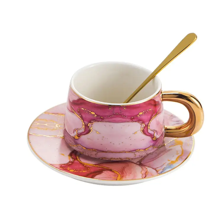 

Occident Fashion Wholesale Fine Bone China Fancy Cup Sky Gold Plated Porcelain Mug And Saucer Cup Ceramic Milktea Cups, Colorful