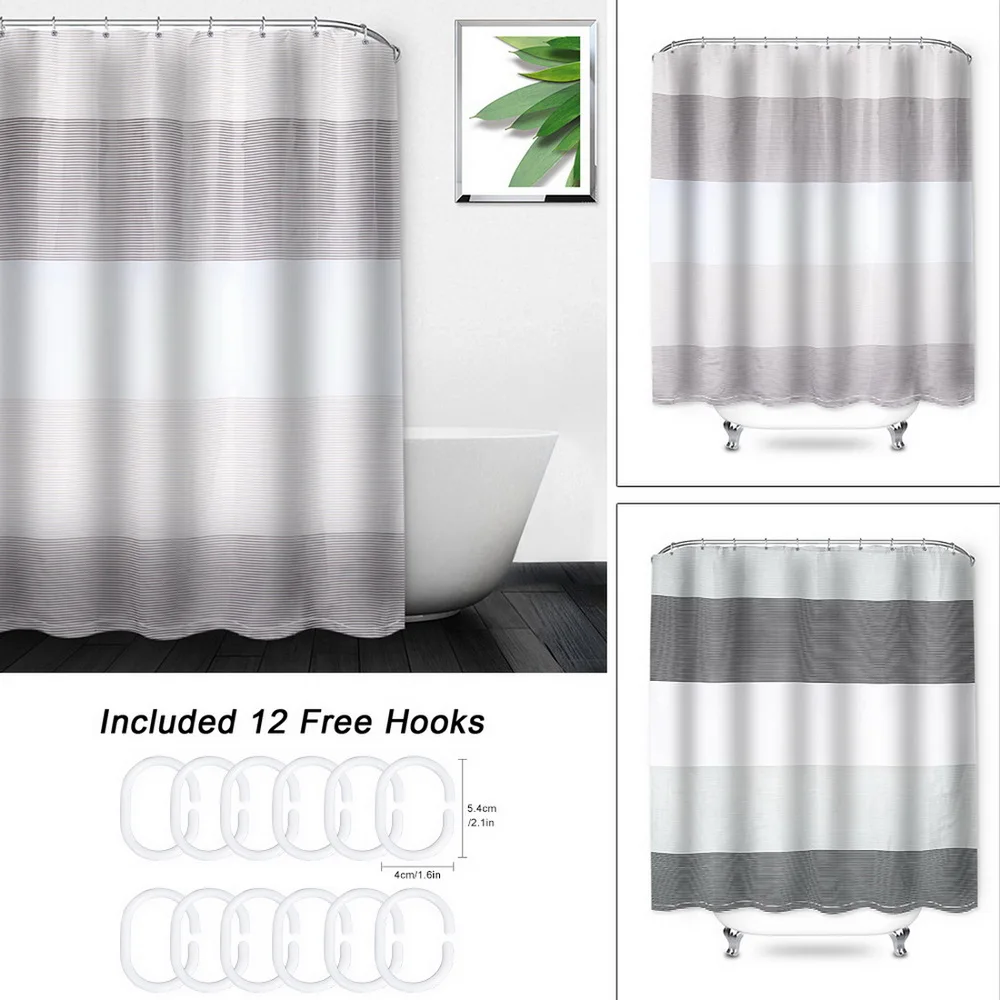 

Waterproof Shower Curtain with 12 Hooks Striped Printed Bathroom Curtains Polyester Cloth Bath Curtain for Bathroom, Black and white