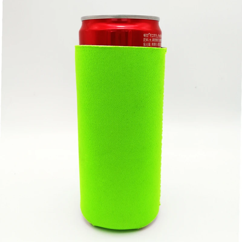 

12 oz Blank Slim Beer Can bottle Coolers Plain Zipper Custom insulated Neoprene Sublimation Sleeves cooler with Logo, Bright green