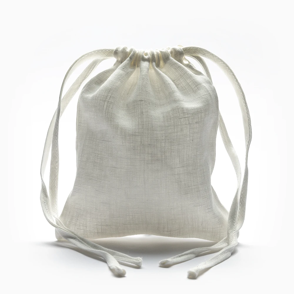 

Wholesale High Quality Custom LOGO 100% Linen White Drawstring Bag for Gift