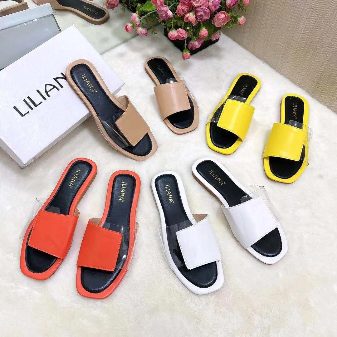 

Luxury Fashion Designer Female Beach Sandals Shoes Women 2021 New Arrivals Clear Trendy Leather Summer Ladies Flat Sandals, 4 colors