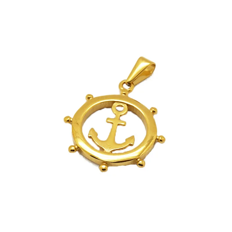 

Olivia hips hop jewelry Nautical Style Stainless Steel 316L Silver Gold Anchor Ship Wheel Charm Pendant For Men Necklace