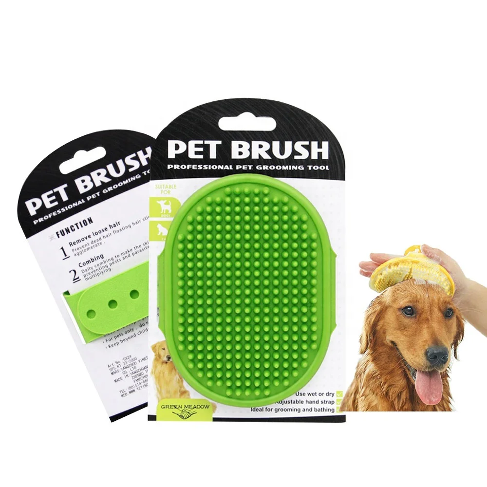 

Fast Delivery Hand-held Rubber Pet Shedding Bath Brush Cat Washing Hair Dog Grooming Shampoo Brush with Adjustable Strap