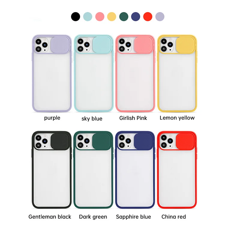 

Slide Camera Lens Protection Phone Cases For iPhone 11 pro color phone case TPU Frame Matte PC Back Cover, Black, blue, green, pink, red,yellow,orange