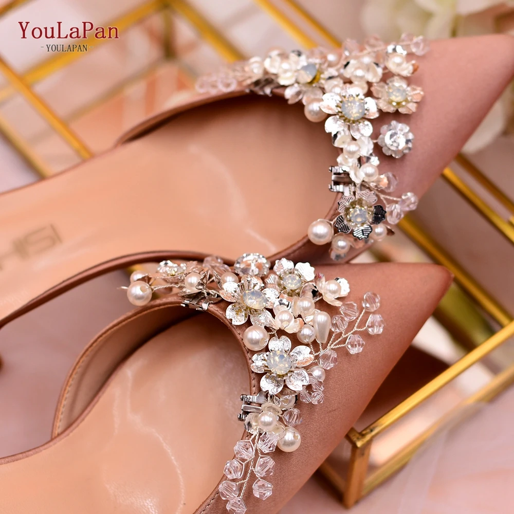 

YouLaPan X22 Bridal Shoe Buckle in Silver Color ,Wedding Shoe Clips with Crystal Beads and Alloy Flower