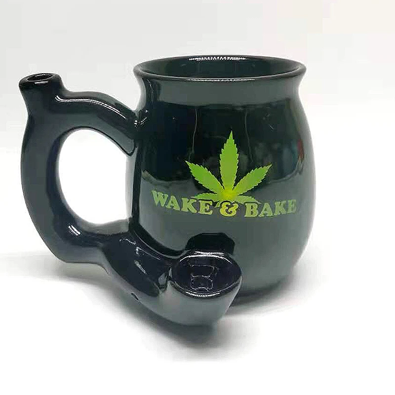 

Wholesale stock cheap price wake & bake ceramic pipe mug smoke weed coffee mug with pipe, Stock/custom