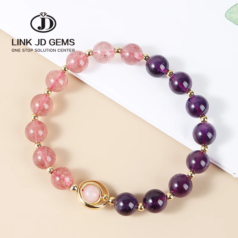 

JD professional design natural amethyst + strawberry crystal beaded bracelet fashion jewelry crystals healing stones lucky brace