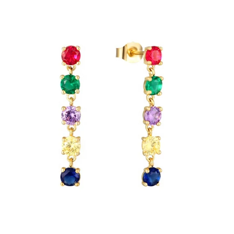 

Fashion style 925 Sterling Silver Jewelry Crystals Piercing Earrings Colorful Long Gemstones Stud Earrings For Women Wedding, Gold and silver