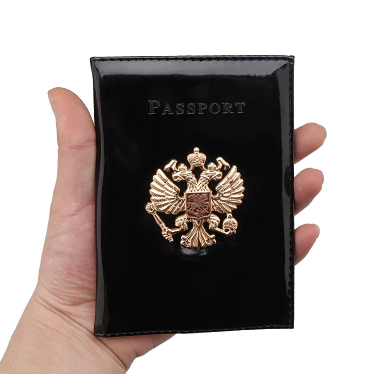 

Russian National Emblem Double Eagle Hardware Passport Bag Travel Passport Holder Cover ID Card Bag Passport Wallet, As the picture