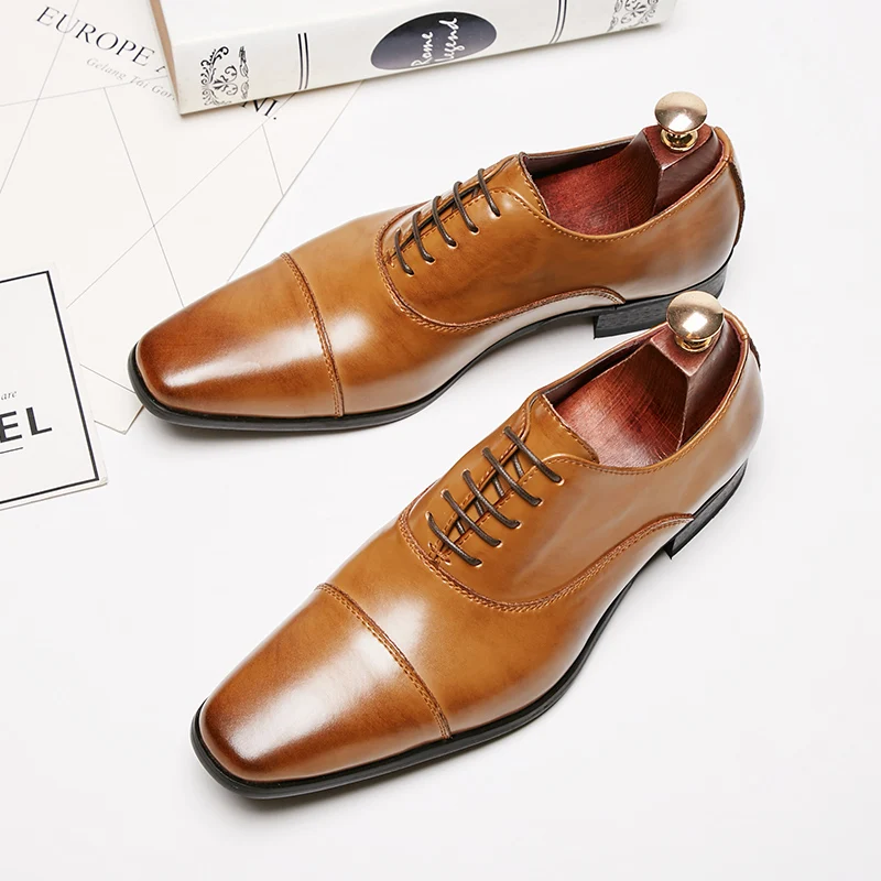 

Custom Logo Luxury British Style Lace Up Genuine Leather Big Size Men's Wedding Office Loafers Dress Shoes