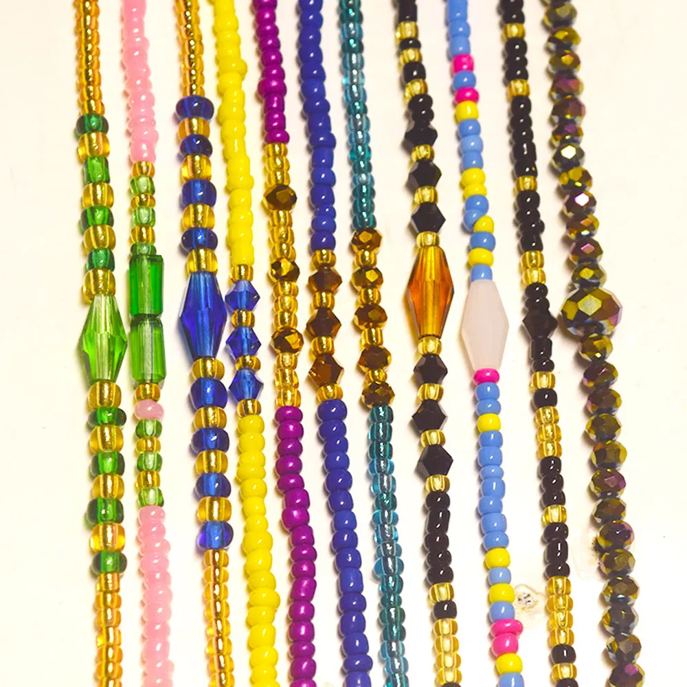 Adjustable 50 Inches Handmade African Crystal Beads on Cotton Tie on Design Belly Chain Bohemian Charms Available Body Jewelry