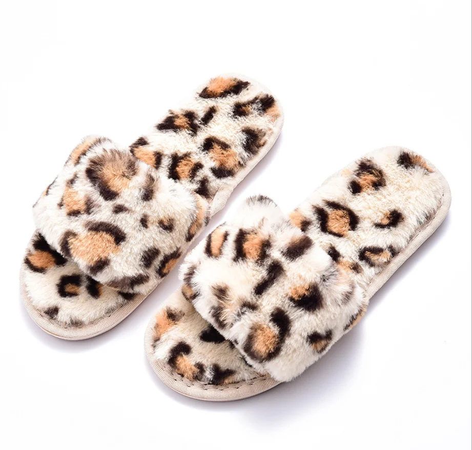

Factory leopard print cross wool women home indoor house wood floor fashion plush cotton soft slippers, Customized color