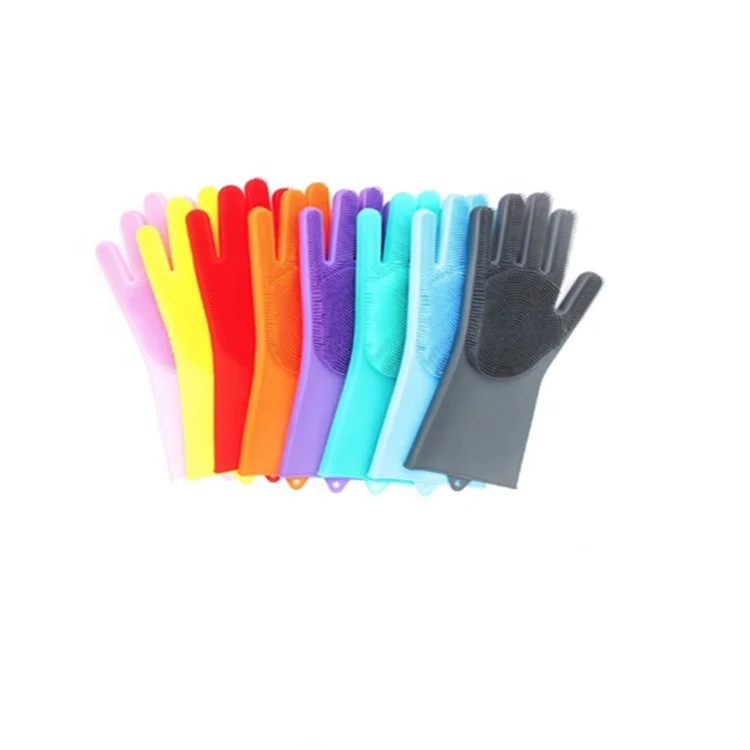

magic silicone gloves cleaning gloves silicone rubber washing gloves, Red/blue