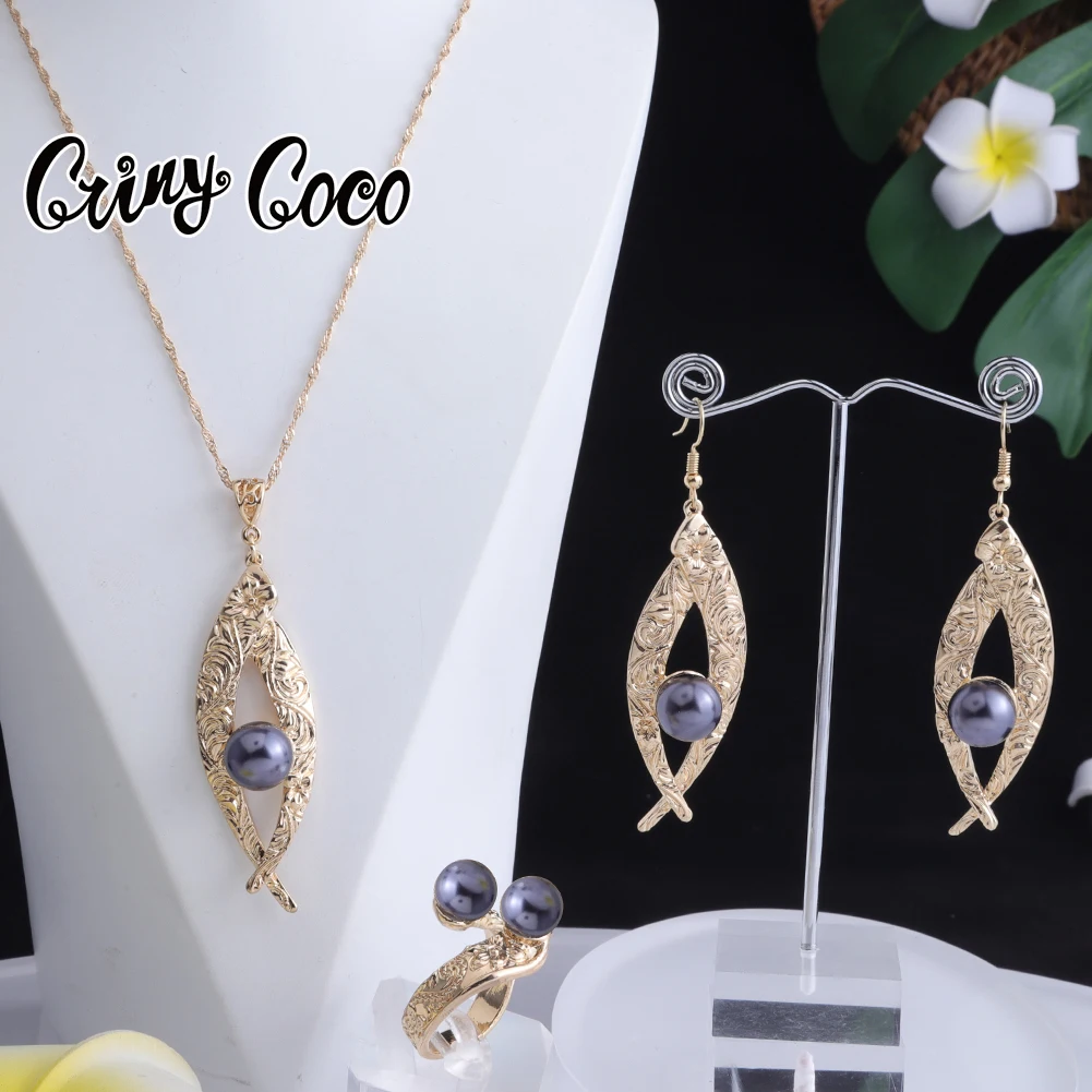 

Cring CoCo Eyes New Arrivals Samoan Guam Pearl necklace 14k gold polynesian Set 3 pcs Rings Hawaiian jewelry Wholesale
