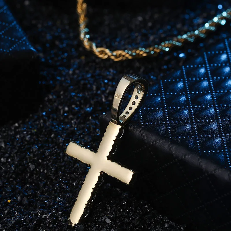 

Hip Hop 18k Gold Plated Stainless Steel Mens Cross Pendent Diamond Necklace Cuban Link Chain, Gold silver