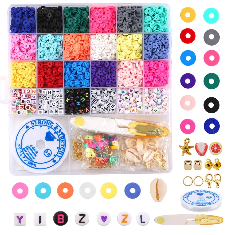 

wholesale flat clay beads set 24 colors 4800 piece fimo flat polymer heishi clay beads for Jewelry Making