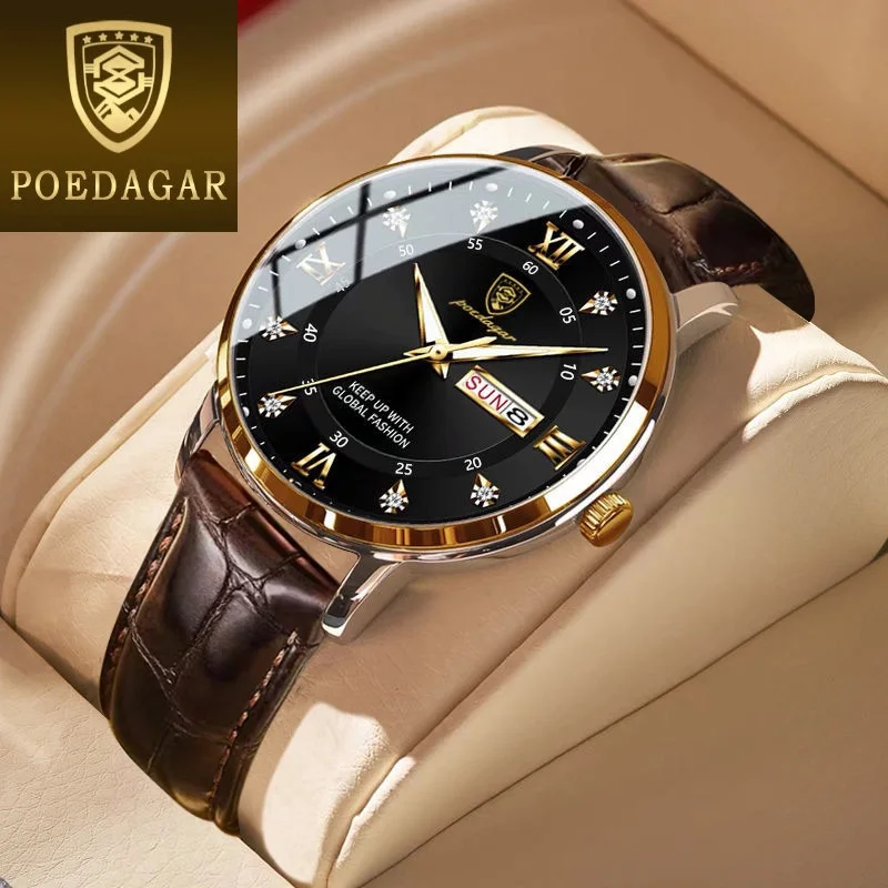 POEDAGAR Curren Logo Watch for Men 836 Relojes Hombre Classic Business Leather Strap Wristwatches Bracelet Diamond Watches Reloj