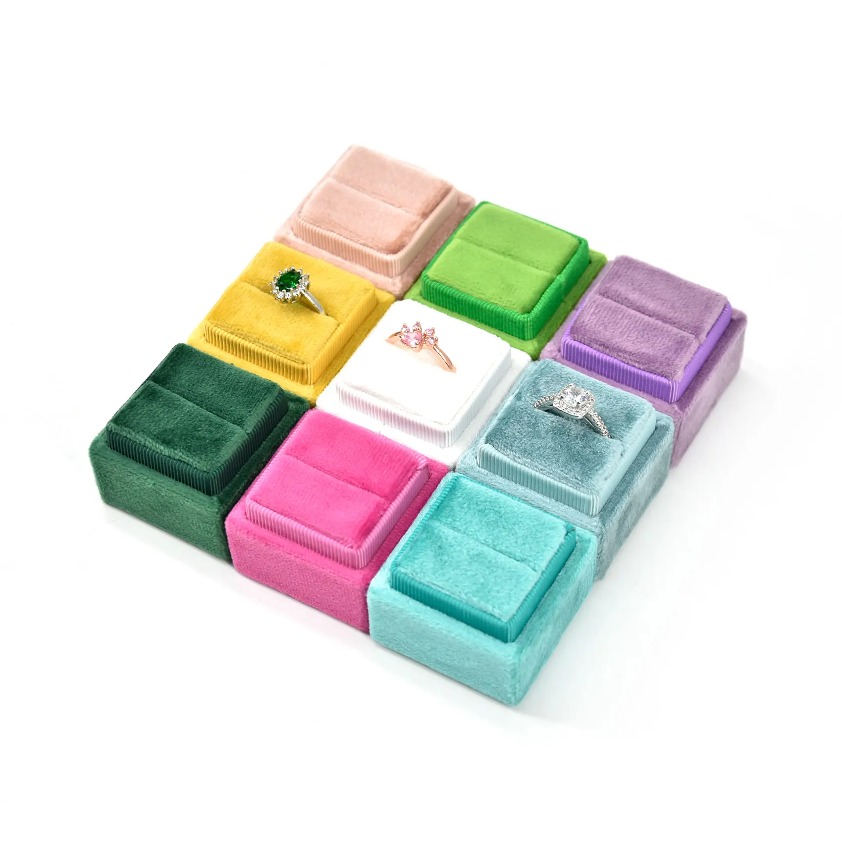 

Spot MOQ1pcs vintage square ring boxes wholesale velvet square ring boxes