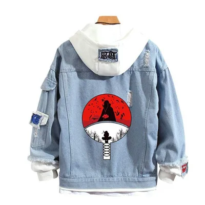 

COLDKER 2021 Anime Cosplay Uchiha Sasuke Jacket Sweatshirt Denim Fleeces Costume Hoodie Jean Coat, Picture