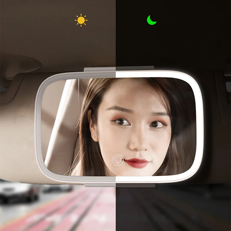 

Amazon Top Sales 2021 Car Makeup Mirror Smart luminous Light Adjustable 3-colors Light Rechargeable Car Visor Vanity Mirror