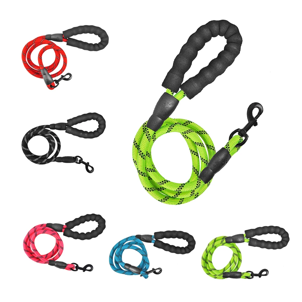 

5 FT Strong Dog Leash with Comfortable Padded Handle and Highly Reflective Threads for Small Medium and Large Dogs, Green, pink, red, black, blue,