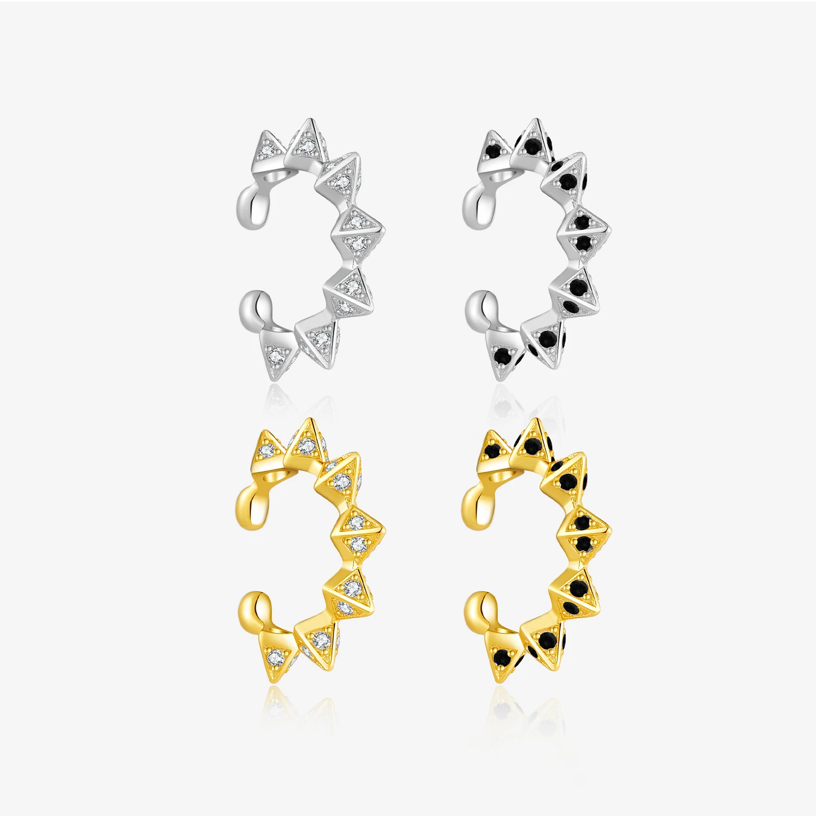 FUAMAY 18K Glod Plated  925 Silver Black Zircon Cuff Earrings Star of David  Cuff Earrings Triangle Cuff Earrings