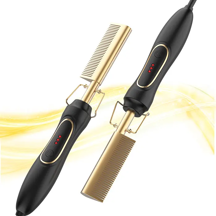 

Hot Sell Heat Ceramic Mini Copper Comb Straightener Comb Pressing Electric Hot Comb For Curly Hair, Black,gold,white