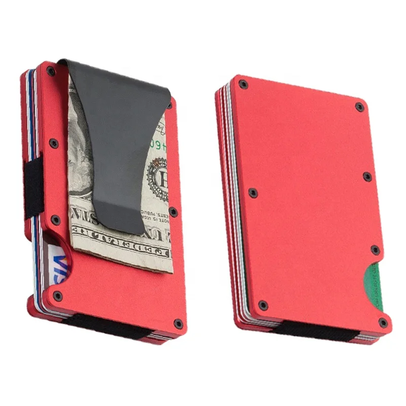 

Slim Wallet RFID Blocking Creative Bank Card Box Anti-Degaussing Aluminum Alloy Fashionable Metal Credit Card Holder, Red, blue, black, gold, gray, dark blue, silver