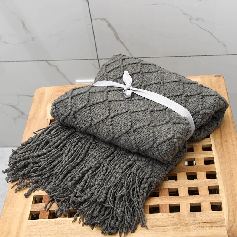 

Top Seller Warm Acrylic Knitted Bed Throws with Tassels for Sofa Throw Blanket for Couch