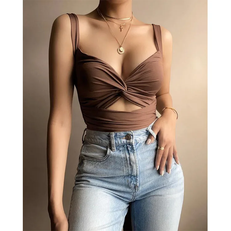 

2021 V Neck Summer Kink Elastic Wrap Top Halter Backless Tank Top Simple Bandage Shirts For Women Tops, Pink / black /white/yellow/coffee/blue/wine red/rose red