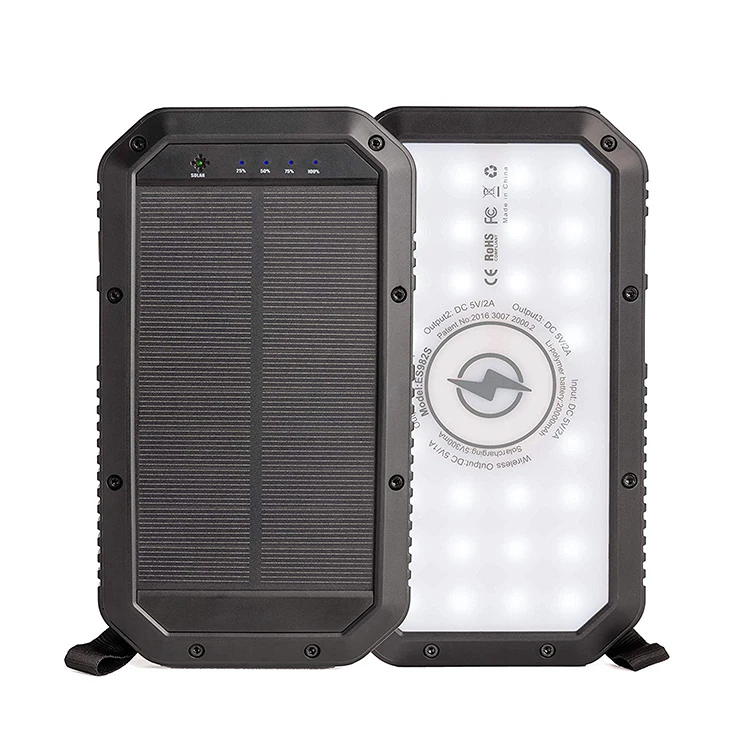 

Big Capacity Solar Charger 20000mAh Wireless Portable Solar Power Bank Panel Charger with 28 LED and 3 USB Output Ports
