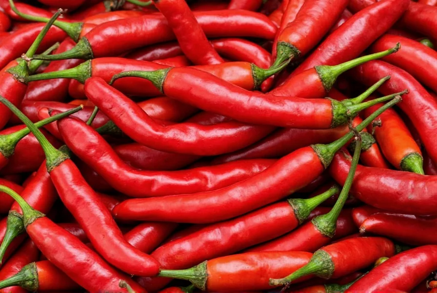 Jar of dried chiles de arbol stored in kitchen cabinet