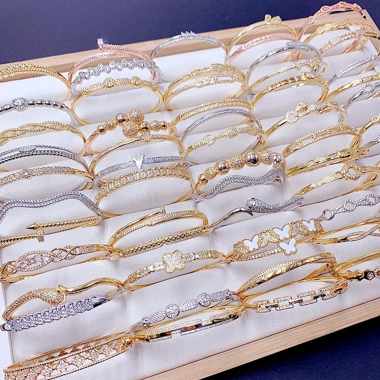 

PUSHI wholesale mixed charms bracelet lot Fine jewelry vintage bracelets gold plated high quality zircon bracelet bangles women