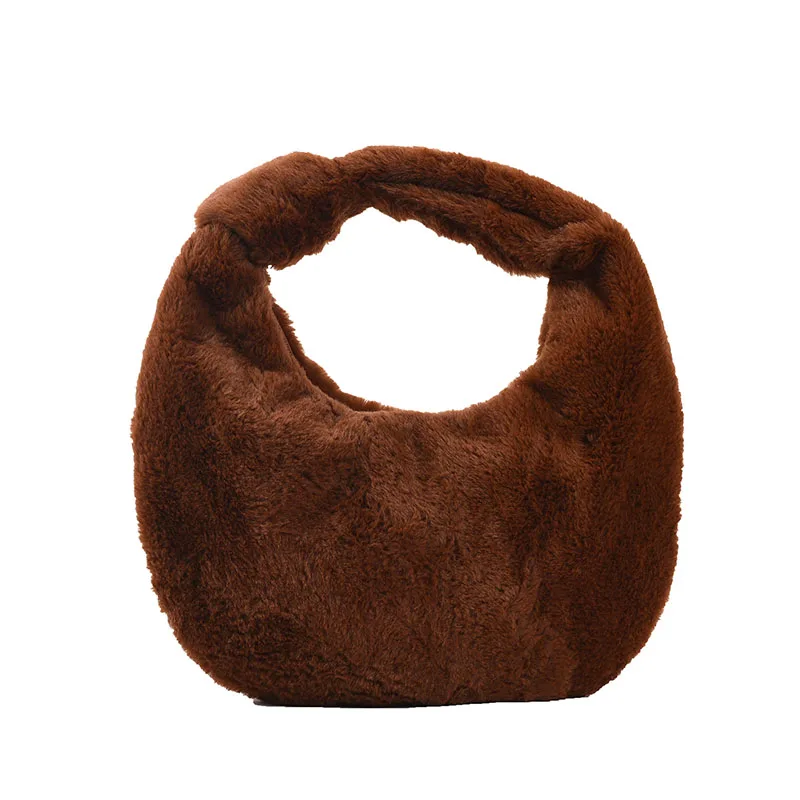 

Small Soft Faux Fur Velvet Totes Bags Ladies Armpit Shoulder Purse Trendy Handbags 2021 Women